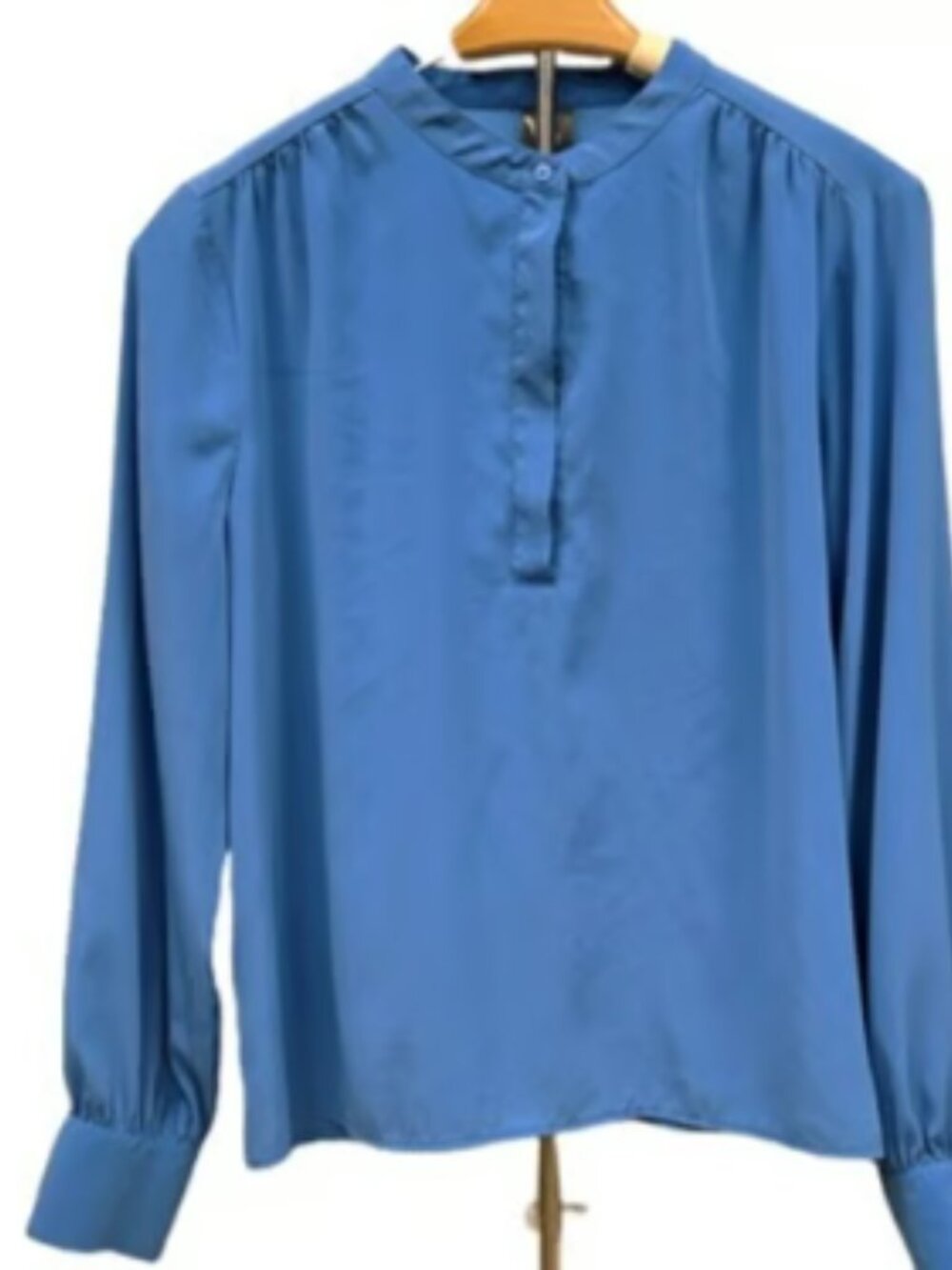Lightweight Blue Blouse Long Sleeve Button Down Summer Top Professional Wear